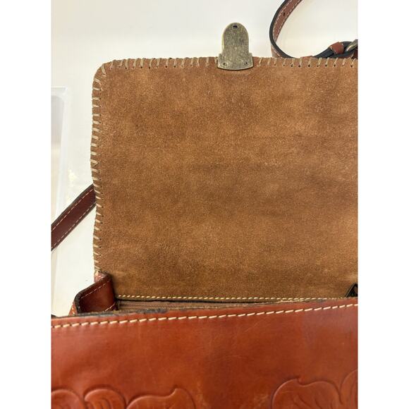 Patricia Nash Brown Tooled Italian Leather Crossbody Bag Western Style Clasp - Picture 12 of 16